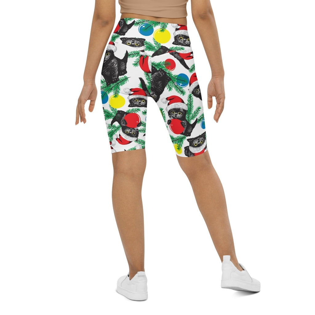 Cute Christmas Cat Biker Shorts