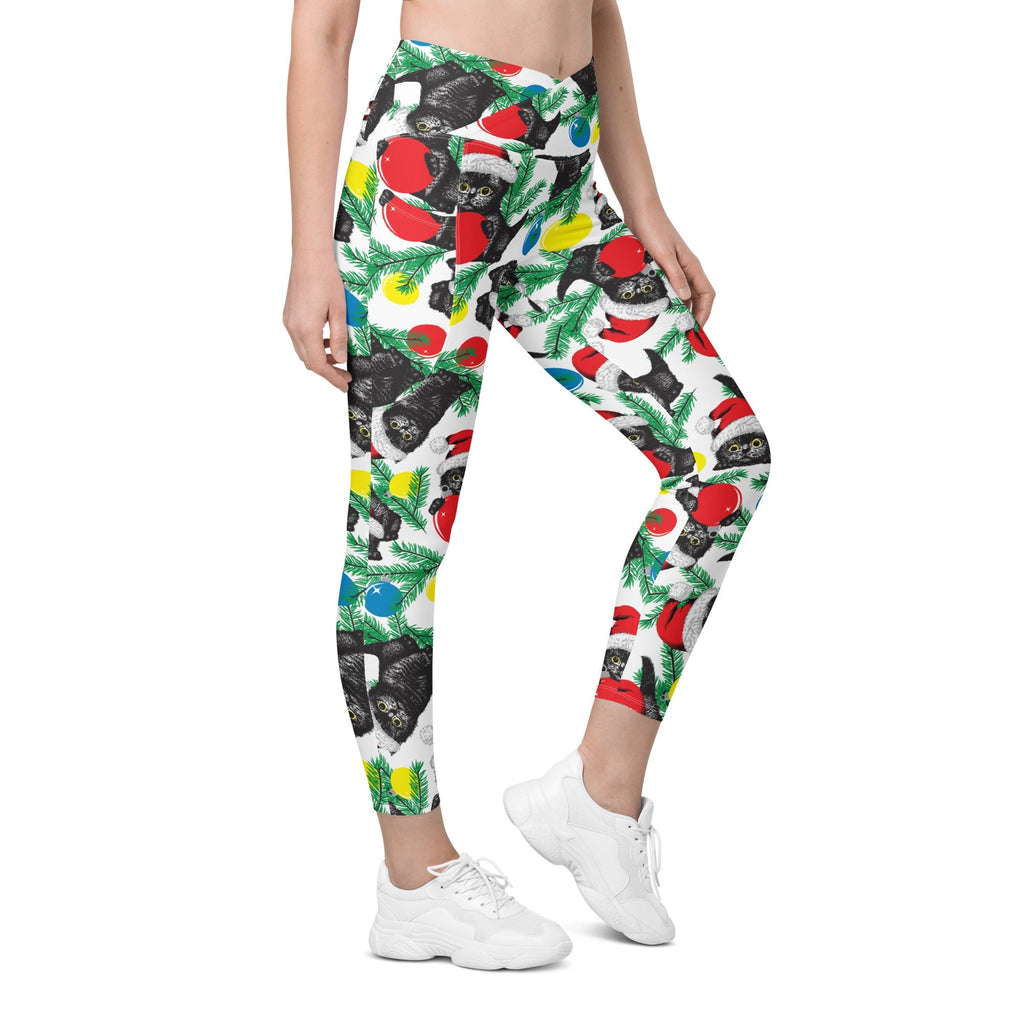 Cute Christmas Cat Crossover Leggings With Pockets