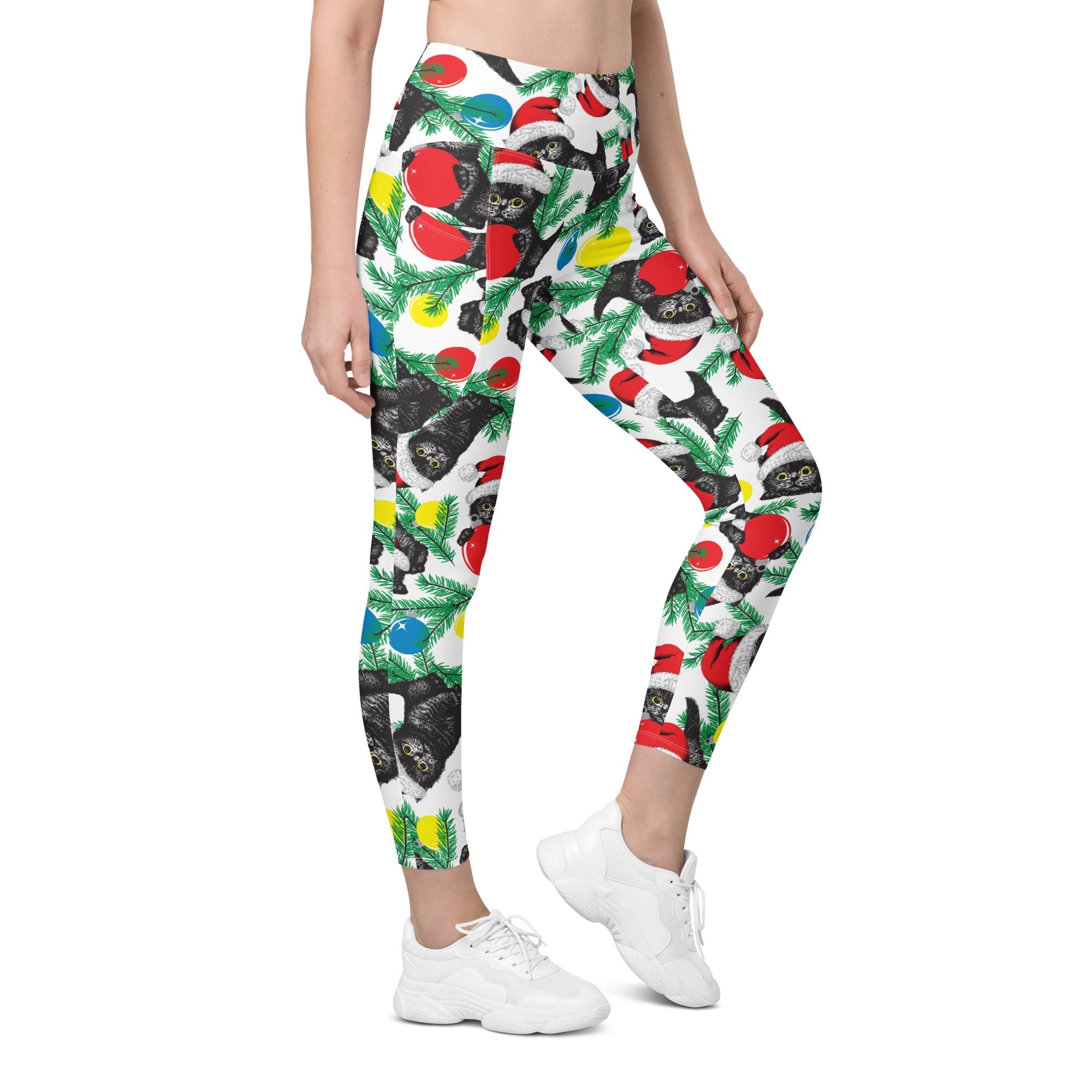 Cute Christmas Cat Leggings With Pockets