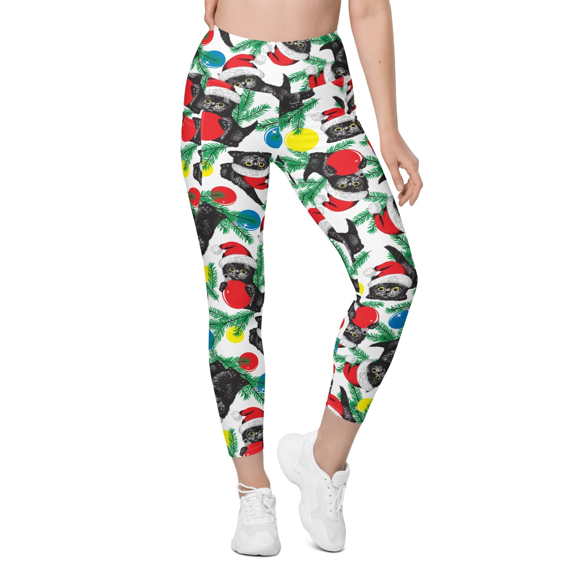 Cute Christmas Cat Leggings With Pockets