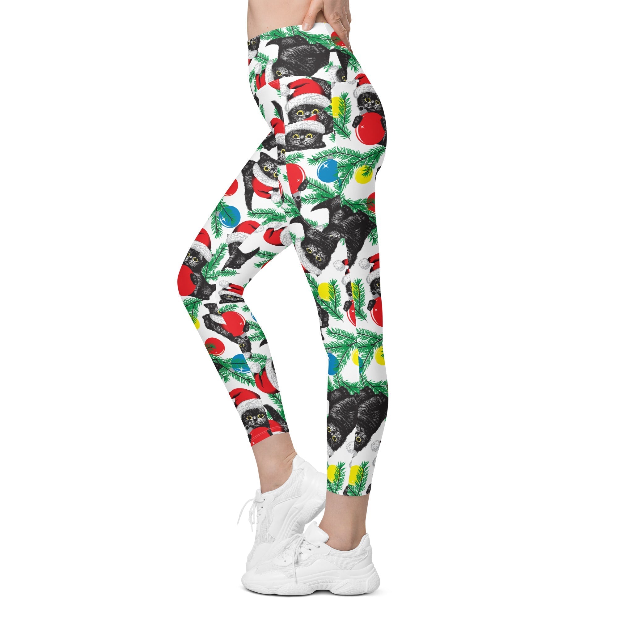Cute Christmas Cat Leggings With Pockets