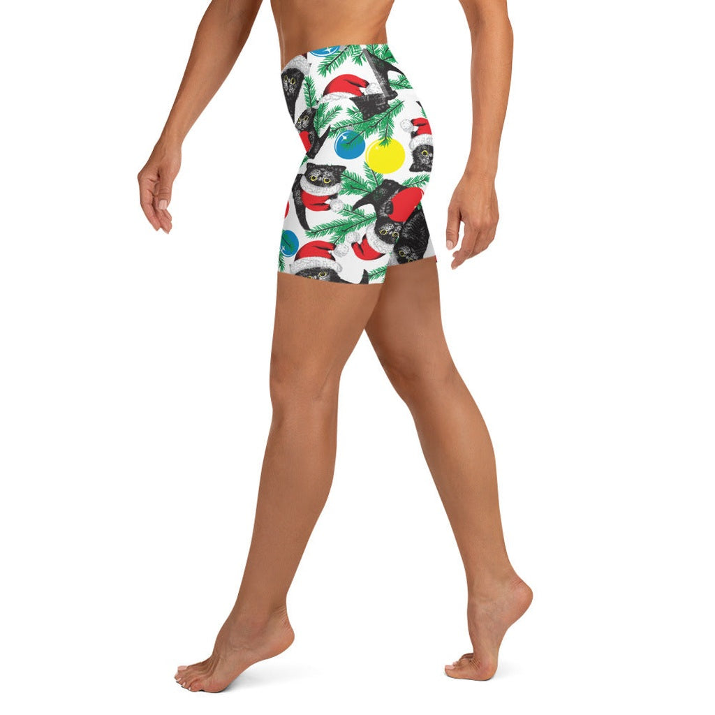 Cute Christmas Cat Yoga Shorts