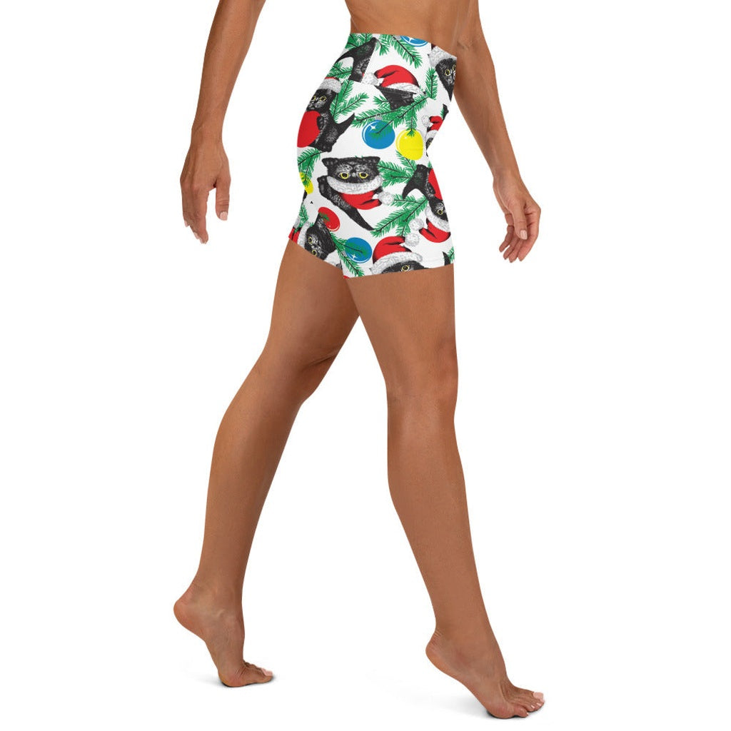Cute Christmas Cat Yoga Shorts