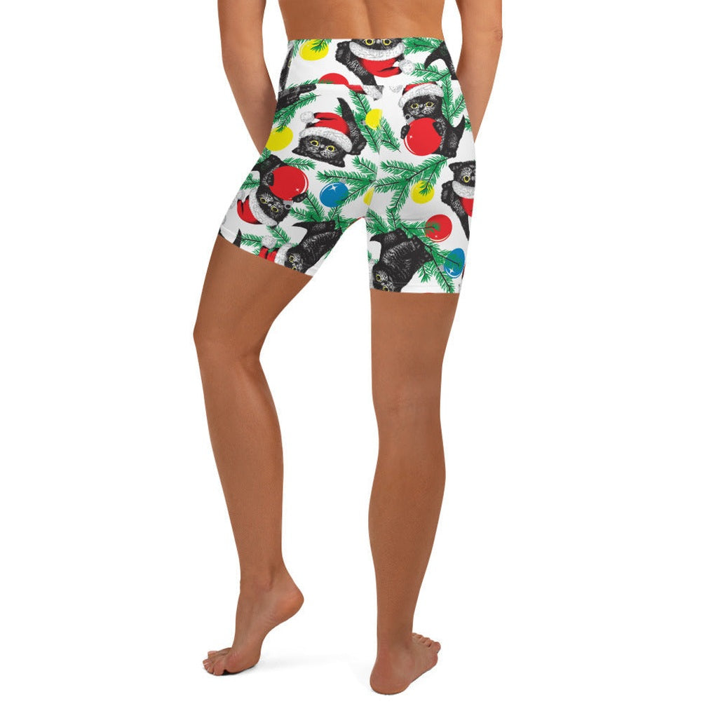 Cute Christmas Cat Yoga Shorts