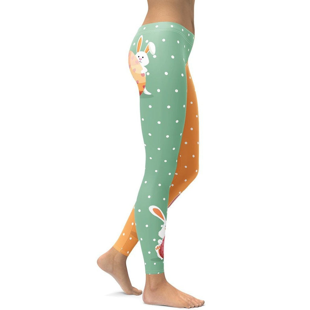 Polka Dots Print Cute Easter Bunnies Leggings | FIERCEPULSE