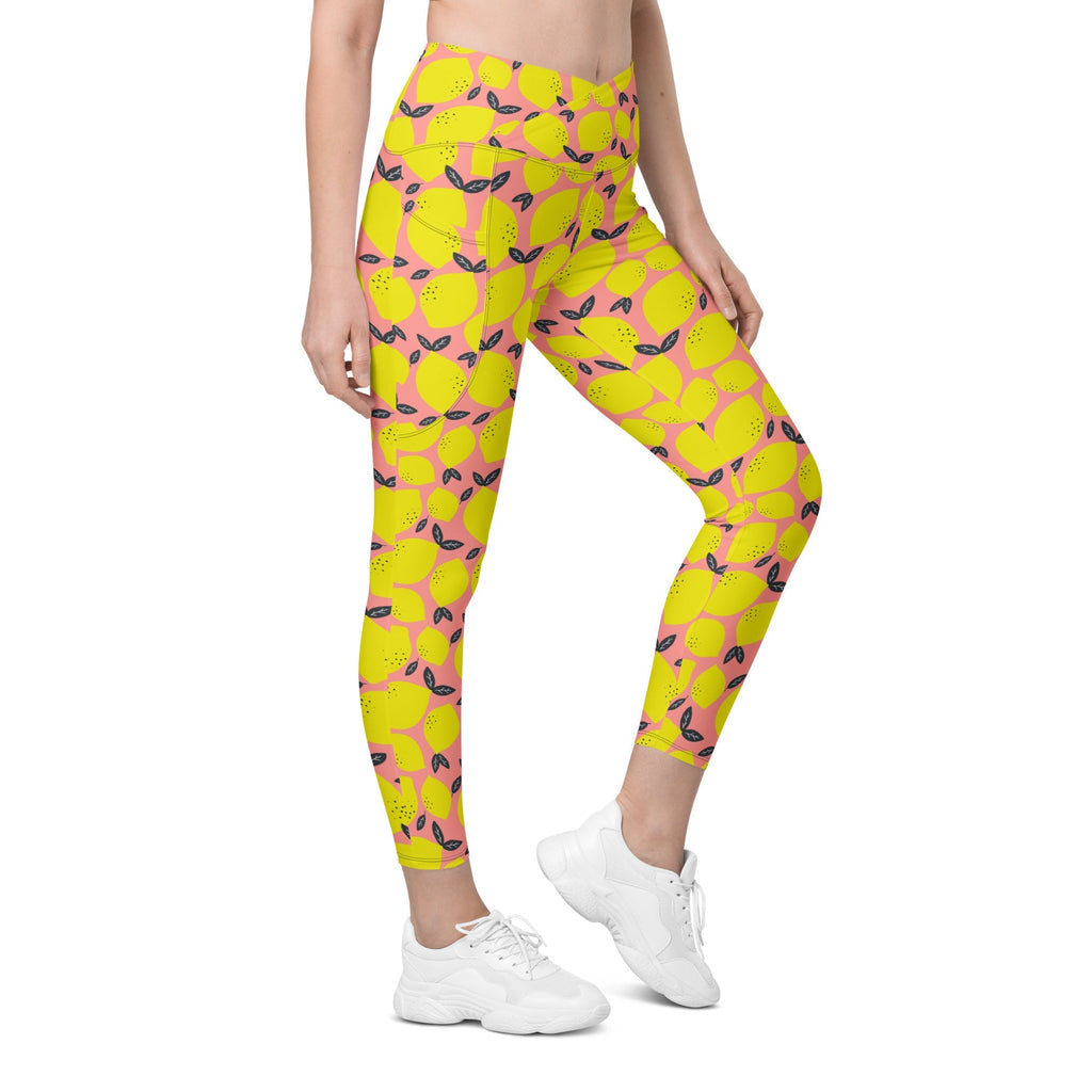 Cute Lemon Crossover Leggings With Pockets