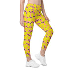 Cute Lemon Crossover Leggings With Pockets