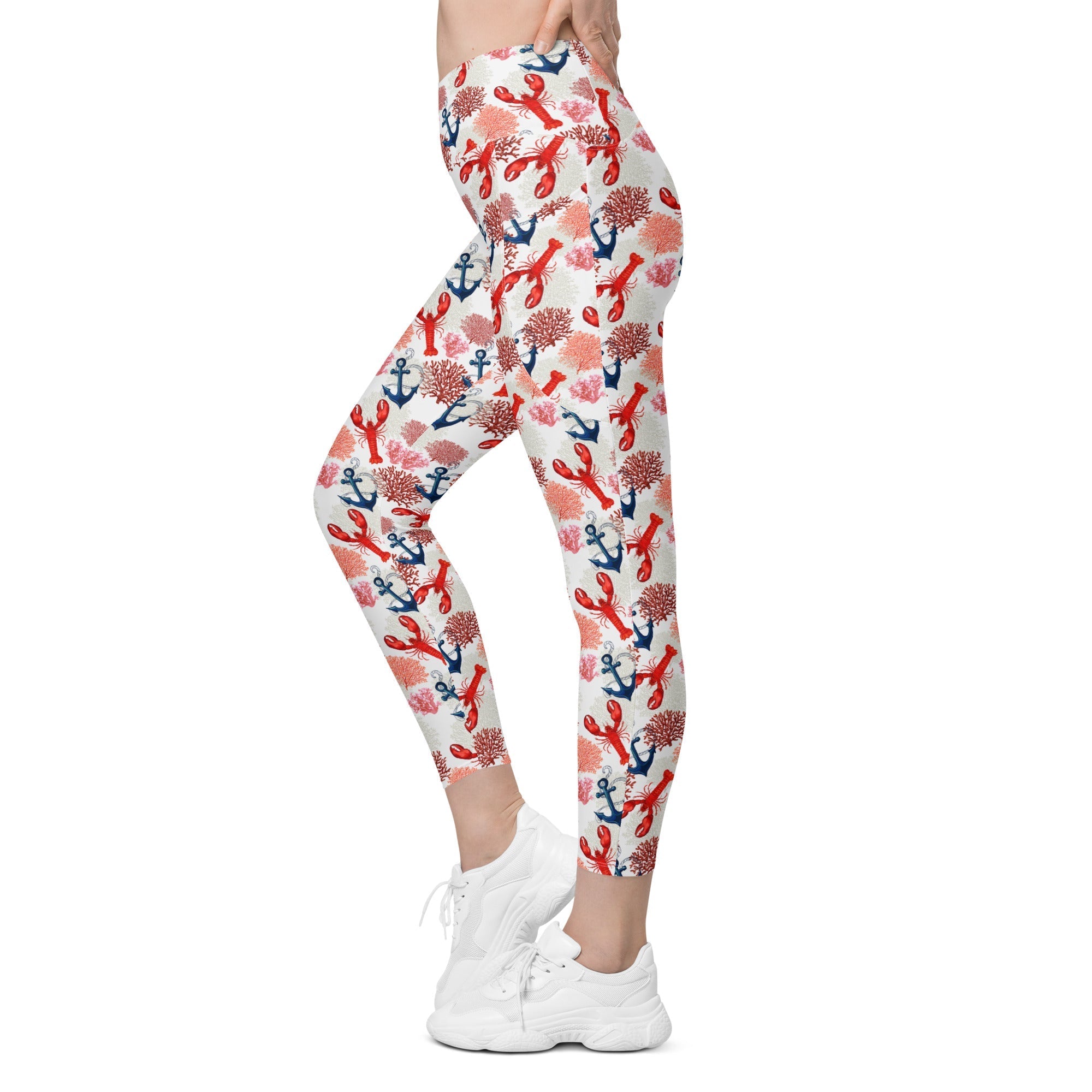 Cute Lobster Crossover Leggings With Pockets