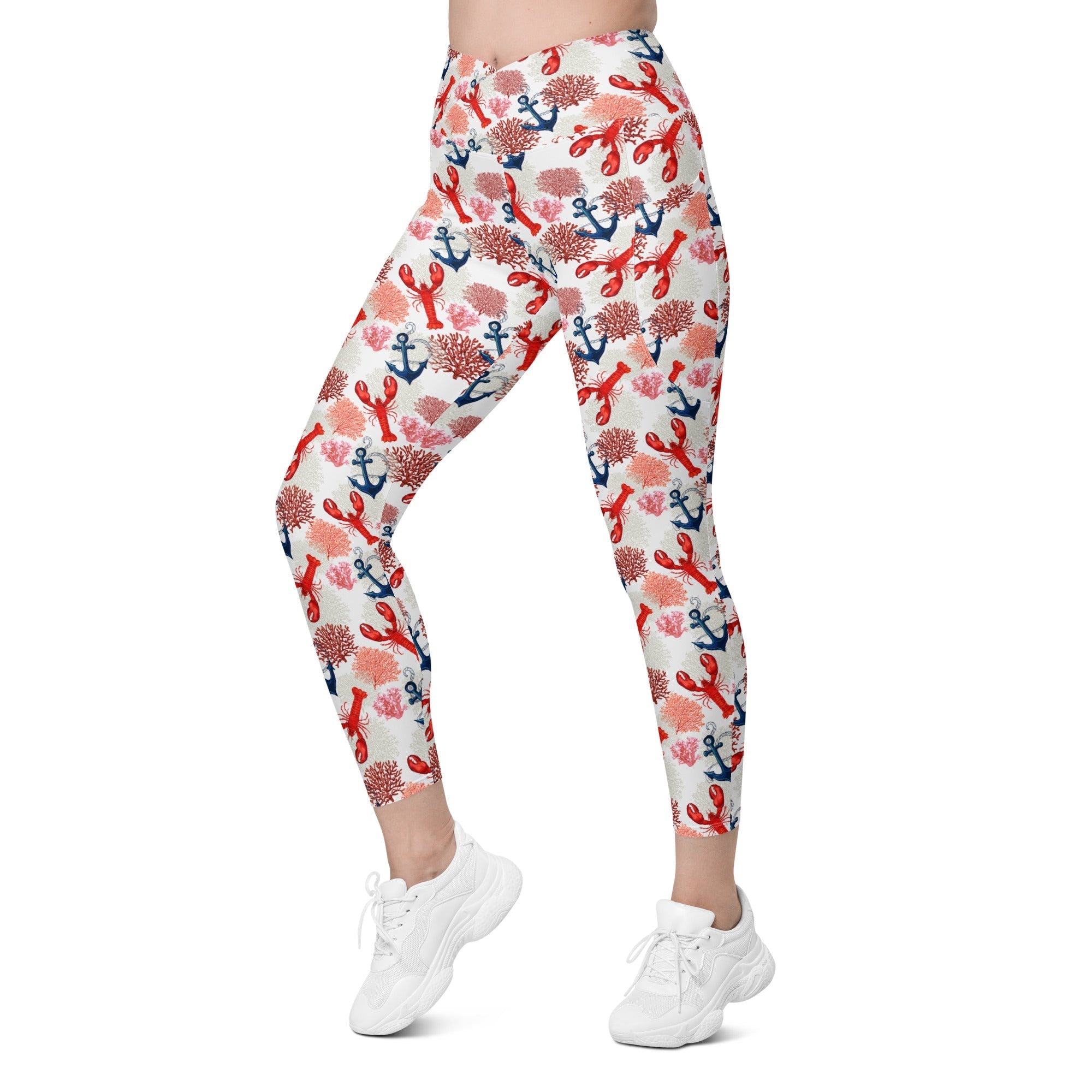 Cute Lobster Crossover Leggings With Pockets