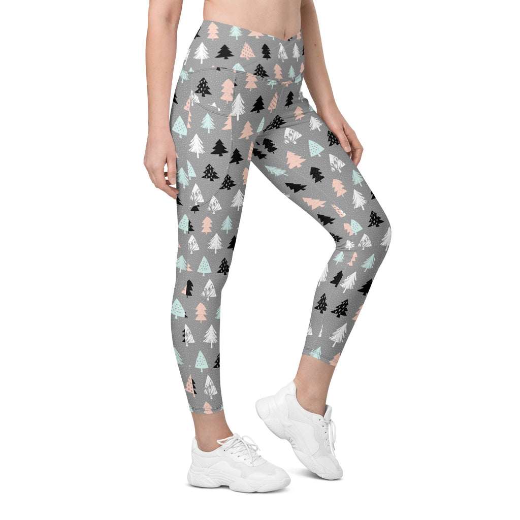 Cute Minimalistic Christmas Crossover Leggings With Pockets