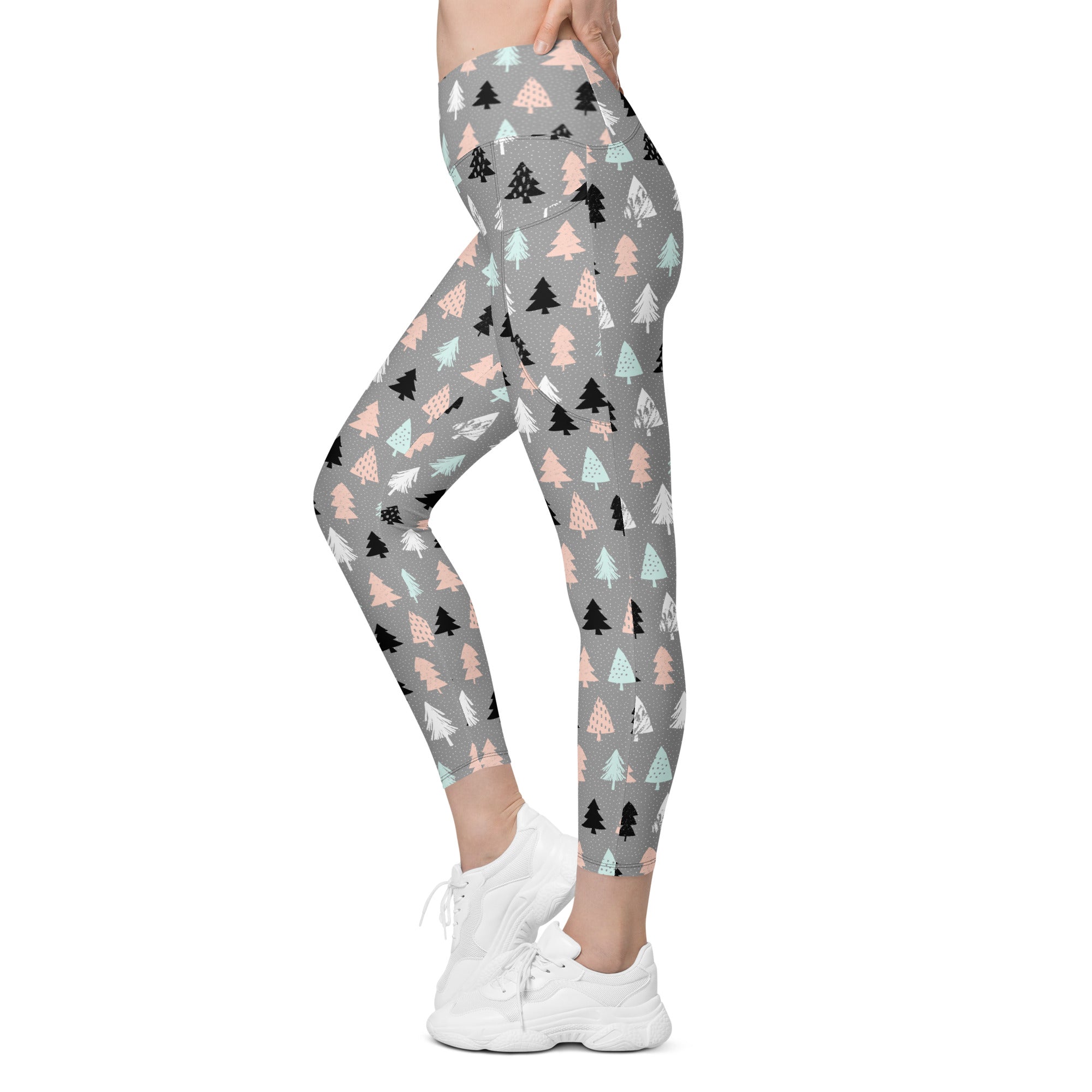 Cute Minimalistic Christmas Crossover Leggings With Pockets