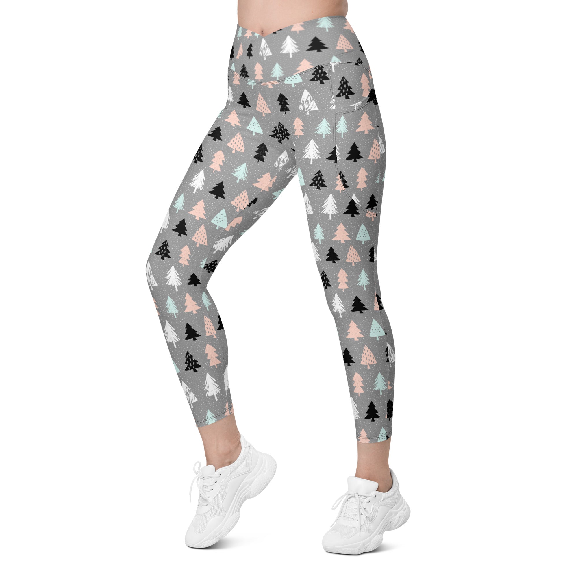 Cute Minimalistic Christmas Crossover Leggings With Pockets