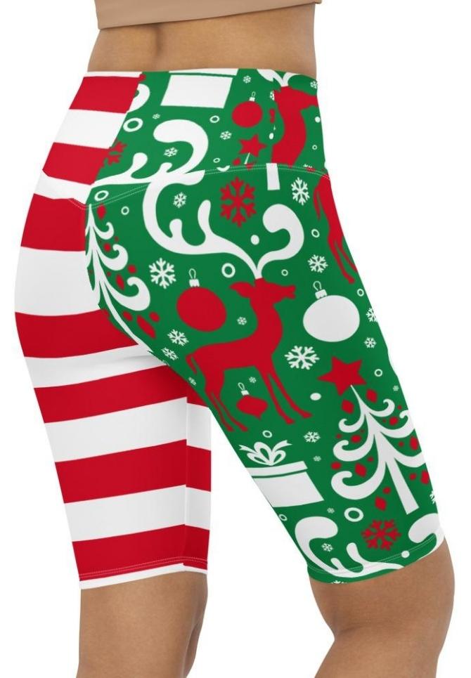 Cute Two Pattern Christmas Biker Shorts