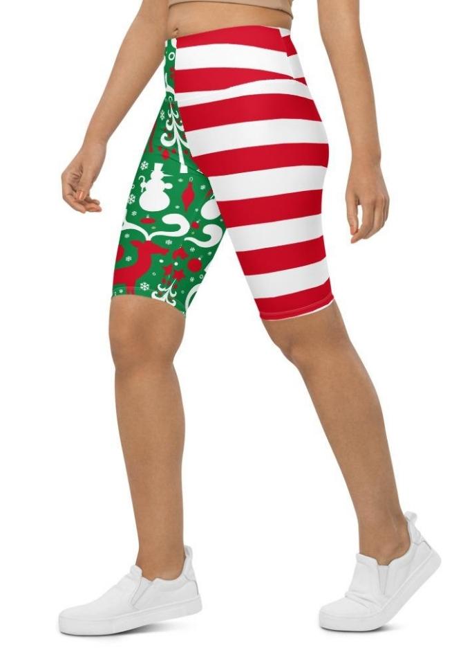 Cute Two Pattern Christmas Biker Shorts