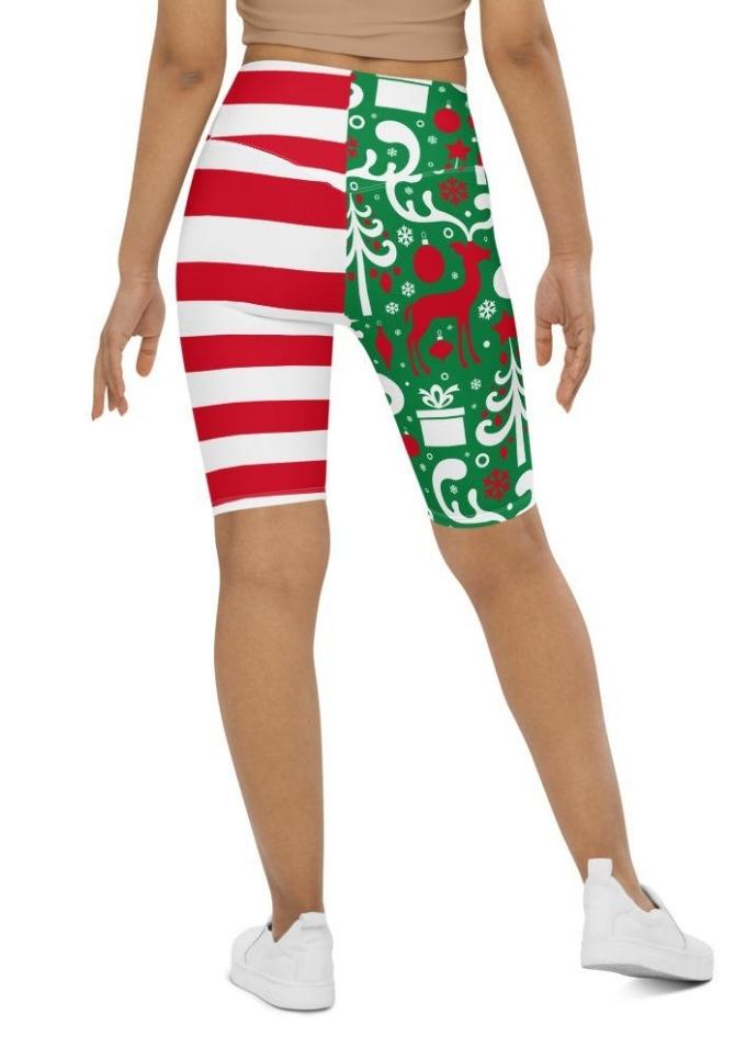Cute Two Pattern Christmas Biker Shorts