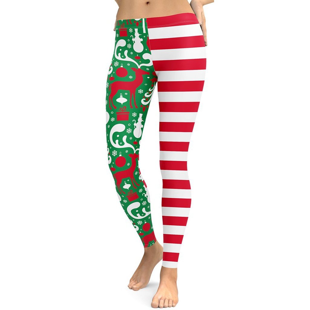 Cute Two Pattern Christmas Leggings