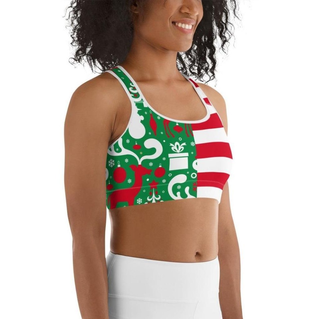 Cute Two Pattern Christmas Sports Bra