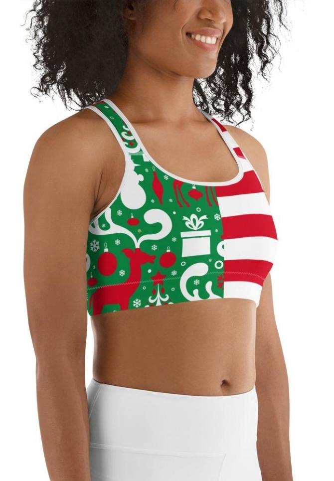 Cute Two Pattern Christmas Sports Bra: Women's Christmas Outfits