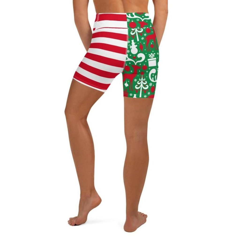Cute Two Pattern Christmas Yoga Shorts