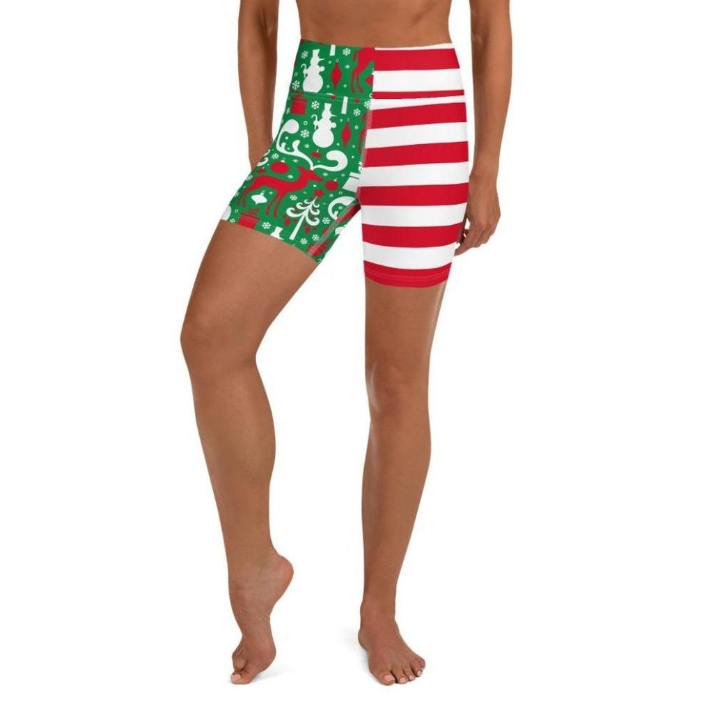 Cute Two Pattern Christmas Yoga Shorts