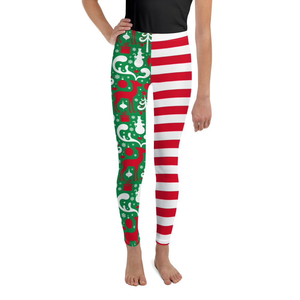 Cute Two Pattern Christmas Youth Leggings