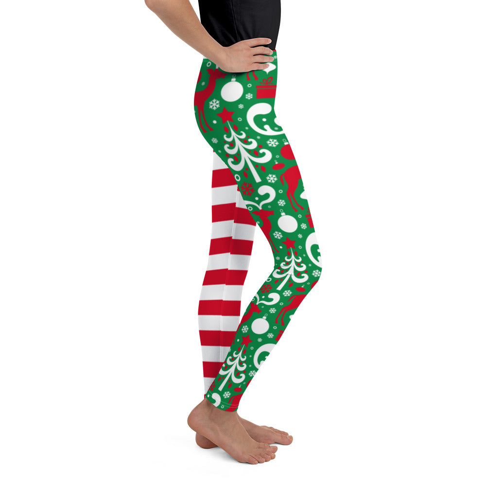 Cute Two Pattern Christmas Youth Leggings