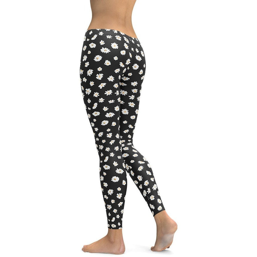 Crisp White Daisies Print Daisy Love Leggings | FIERCEPULSE