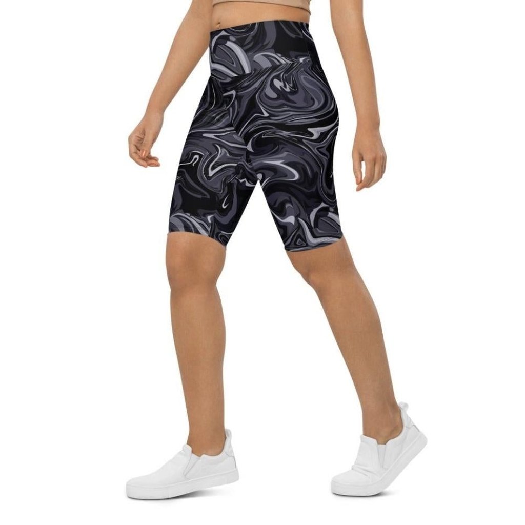 Dark Monochrome Marble Biker Shorts