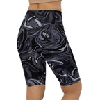 Dark Monochrome Marble Biker Shorts