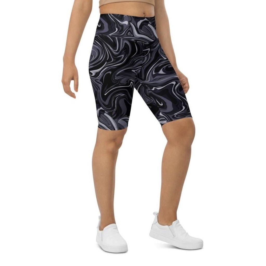 Dark Monochrome Marble Biker Shorts