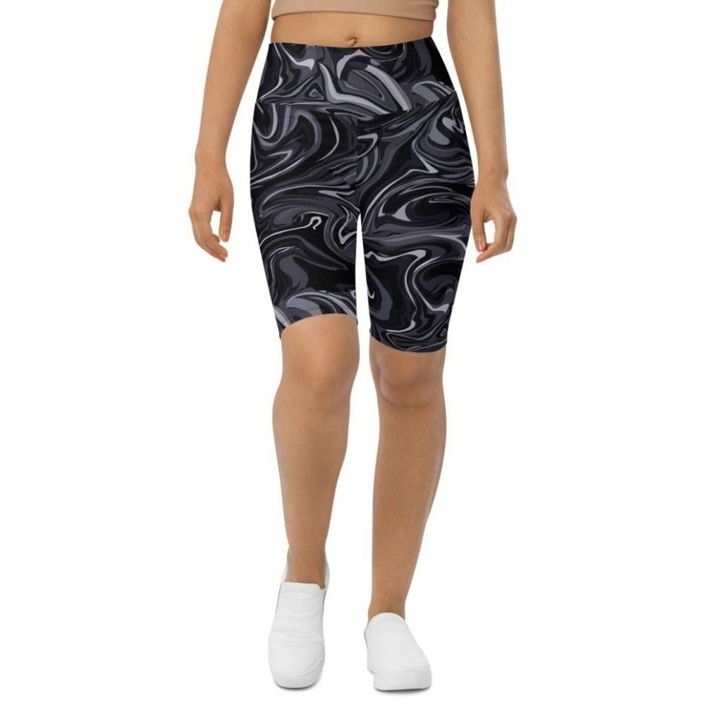 Dark Monochrome Marble Biker Shorts