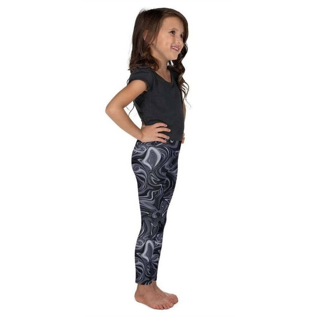 Dark Monochrome Marble Kid's Leggings