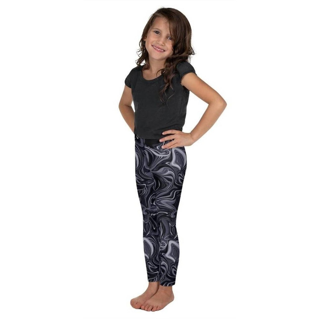 Dark Monochrome Marble Kid's Leggings