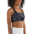 Dark Monochrome Marble Sports Bra