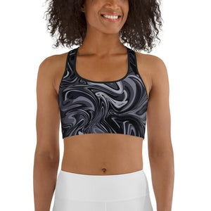 Dark Monochrome Marble Sports Bra