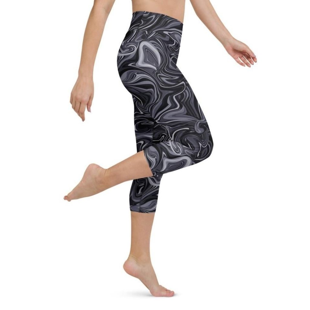 Dark Monochrome Marble Yoga Capris
