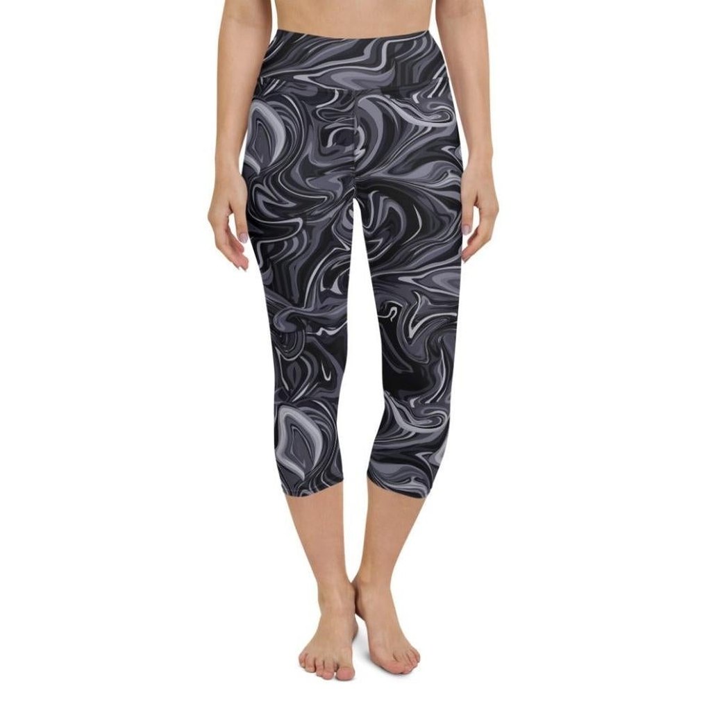 Dark Monochrome Marble Yoga Capris