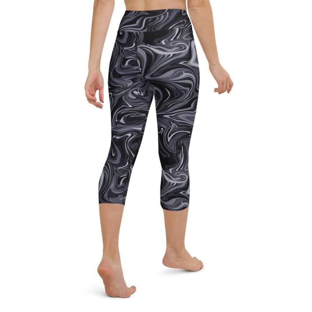 Dark Monochrome Marble Yoga Capris