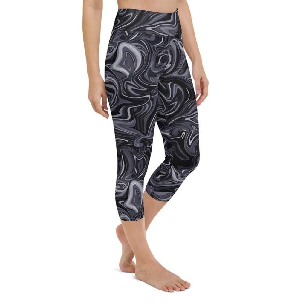 Dark Monochrome Marble Yoga Capris