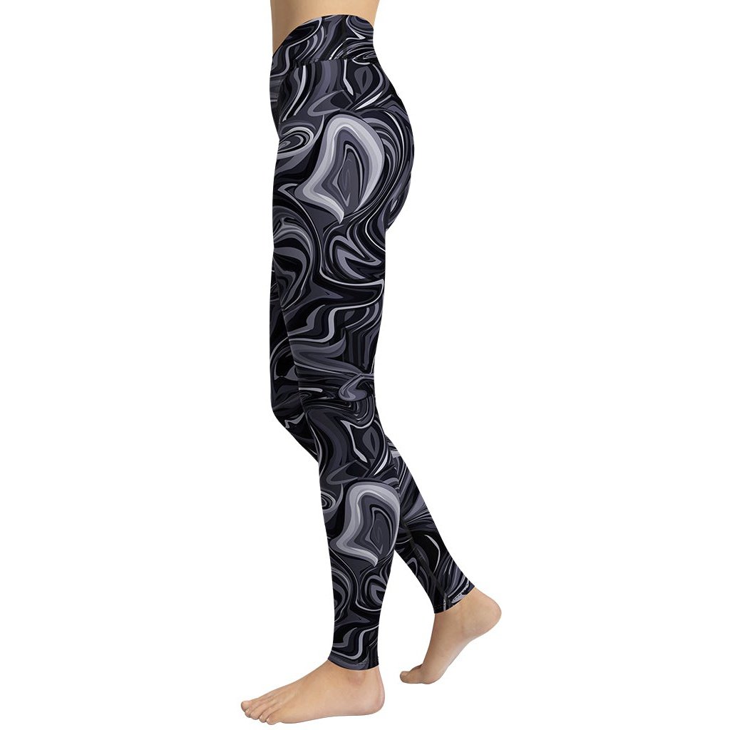 Dark Monochrome Marble Yoga Leggings