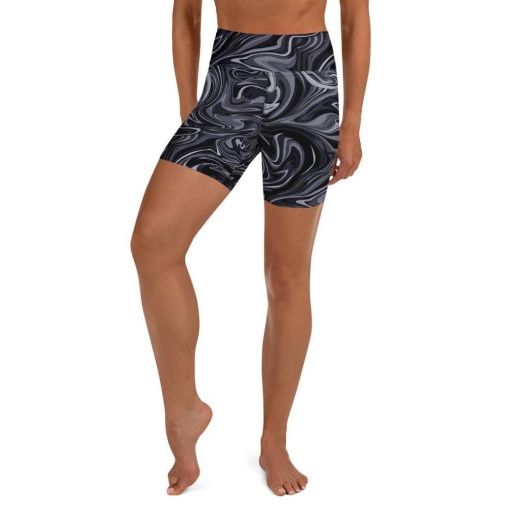 Dark Monochrome Marble Yoga Shorts