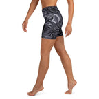 Dark Monochrome Marble Yoga Shorts
