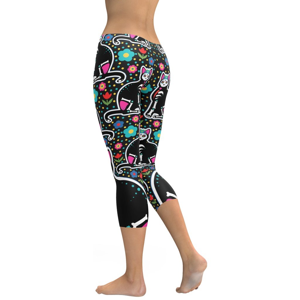 Day of the Dead Cat Print Capris