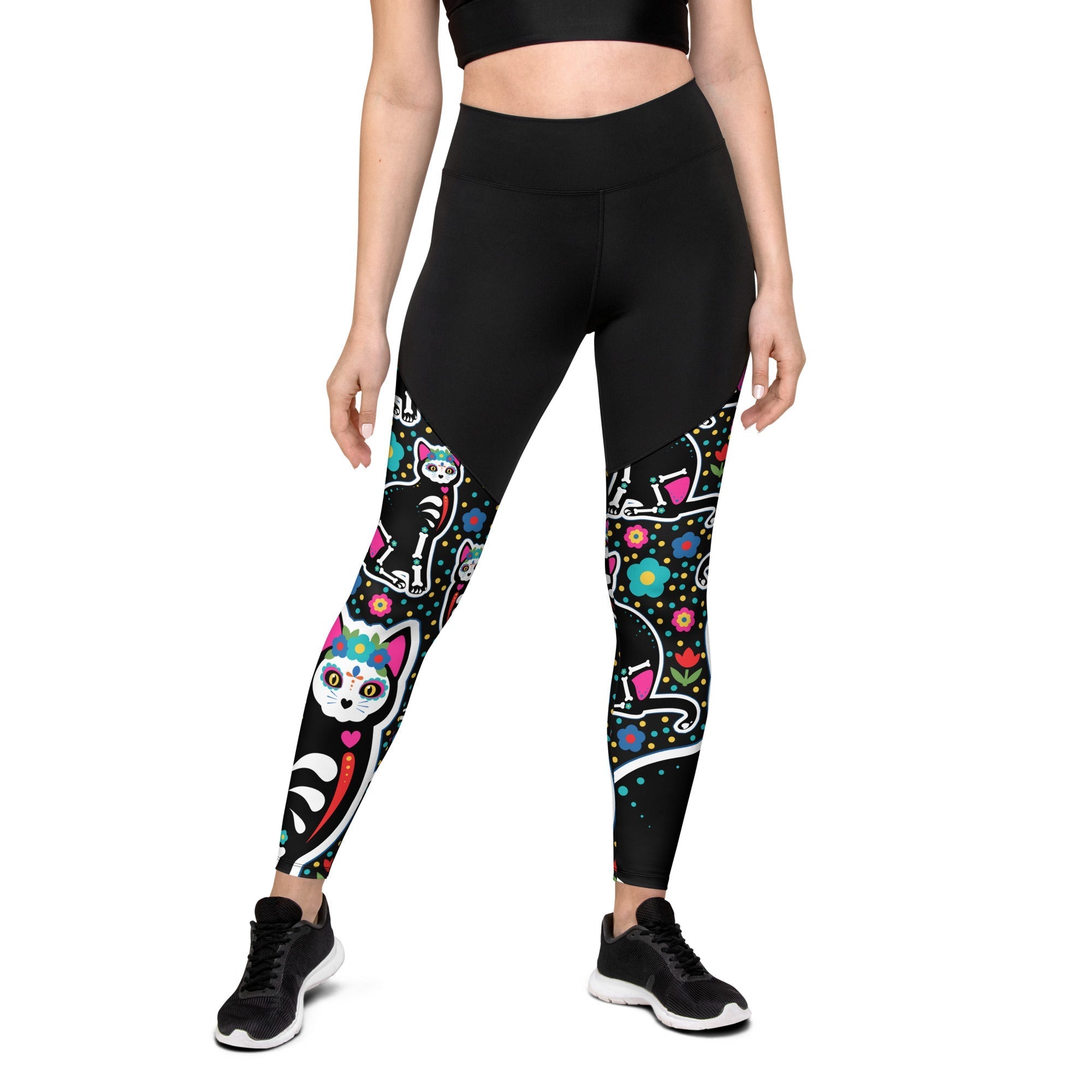 Day of the Dead Cat Print Compression Leggings