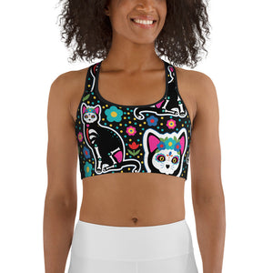 Day of the Dead Cat Print Sports Bra
