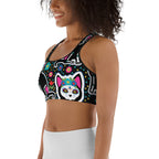 Day of the Dead Cat Print Sports Bra