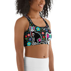 Day of the Dead Cat Print Sports Bra