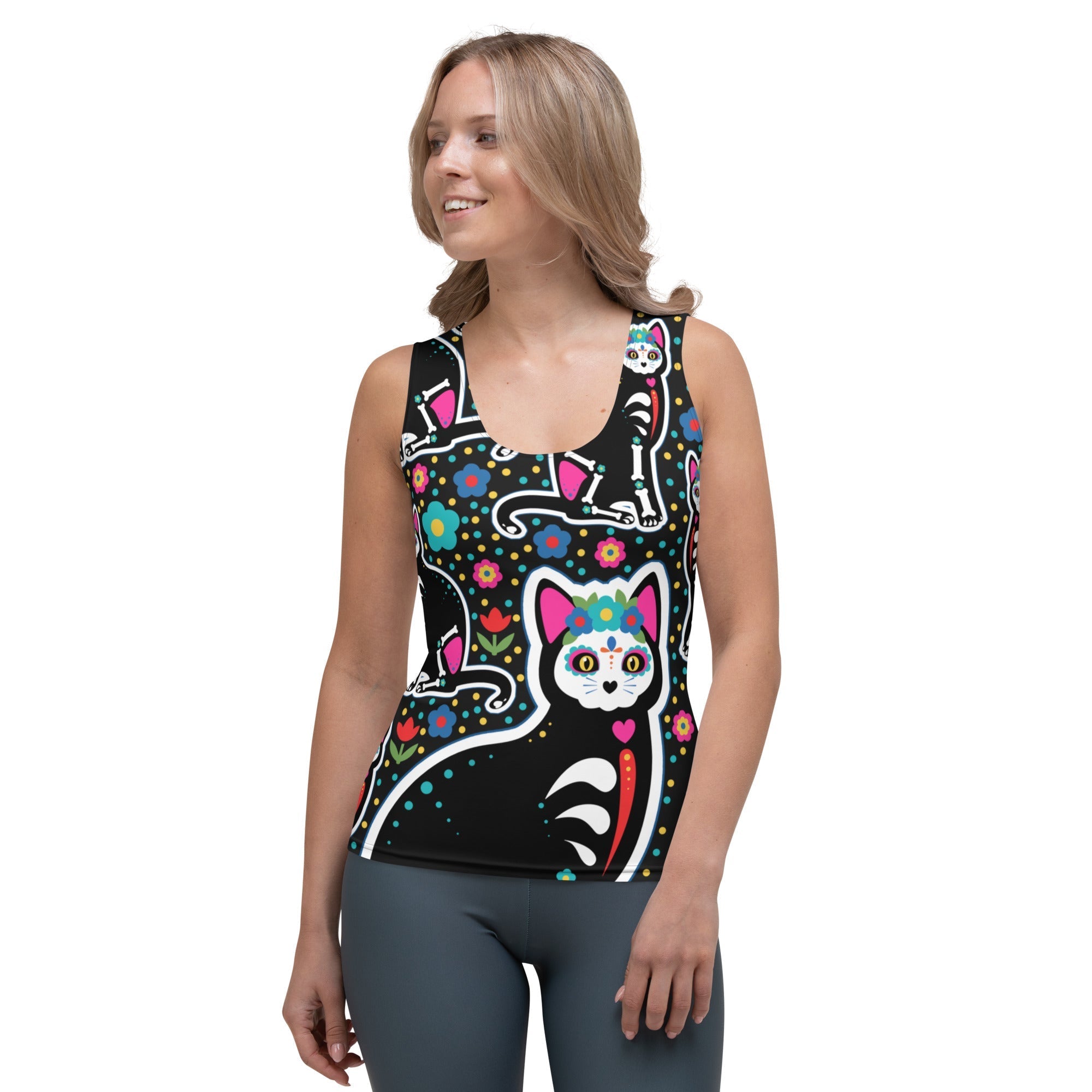 Day of the Dead Cat Print Tank Top