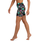 Day of the Dead Cat Print Yoga Shorts