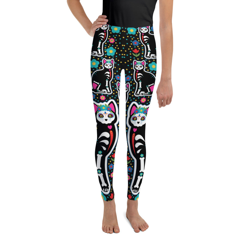 Day of the Dead Cat Print Youth Leggings